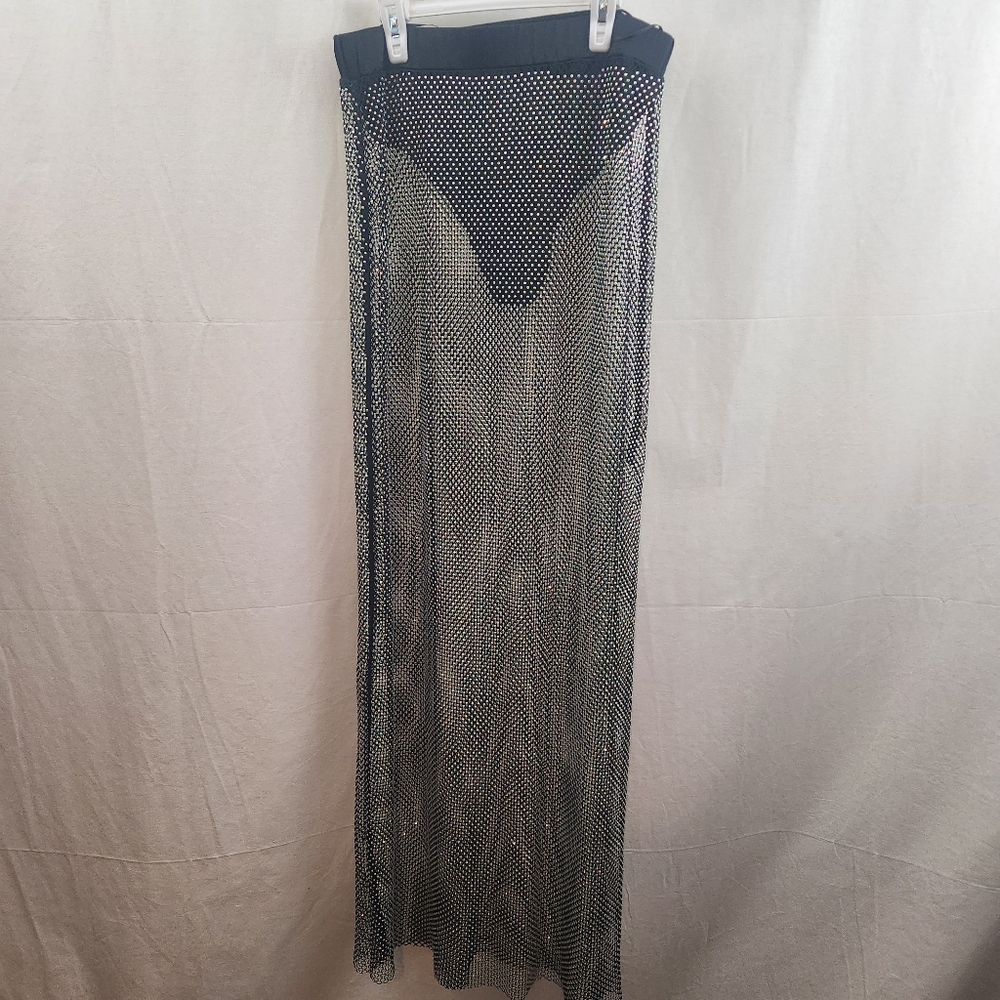 AKIRA Black Fluorescent Bead Mesh Maxi Skirt